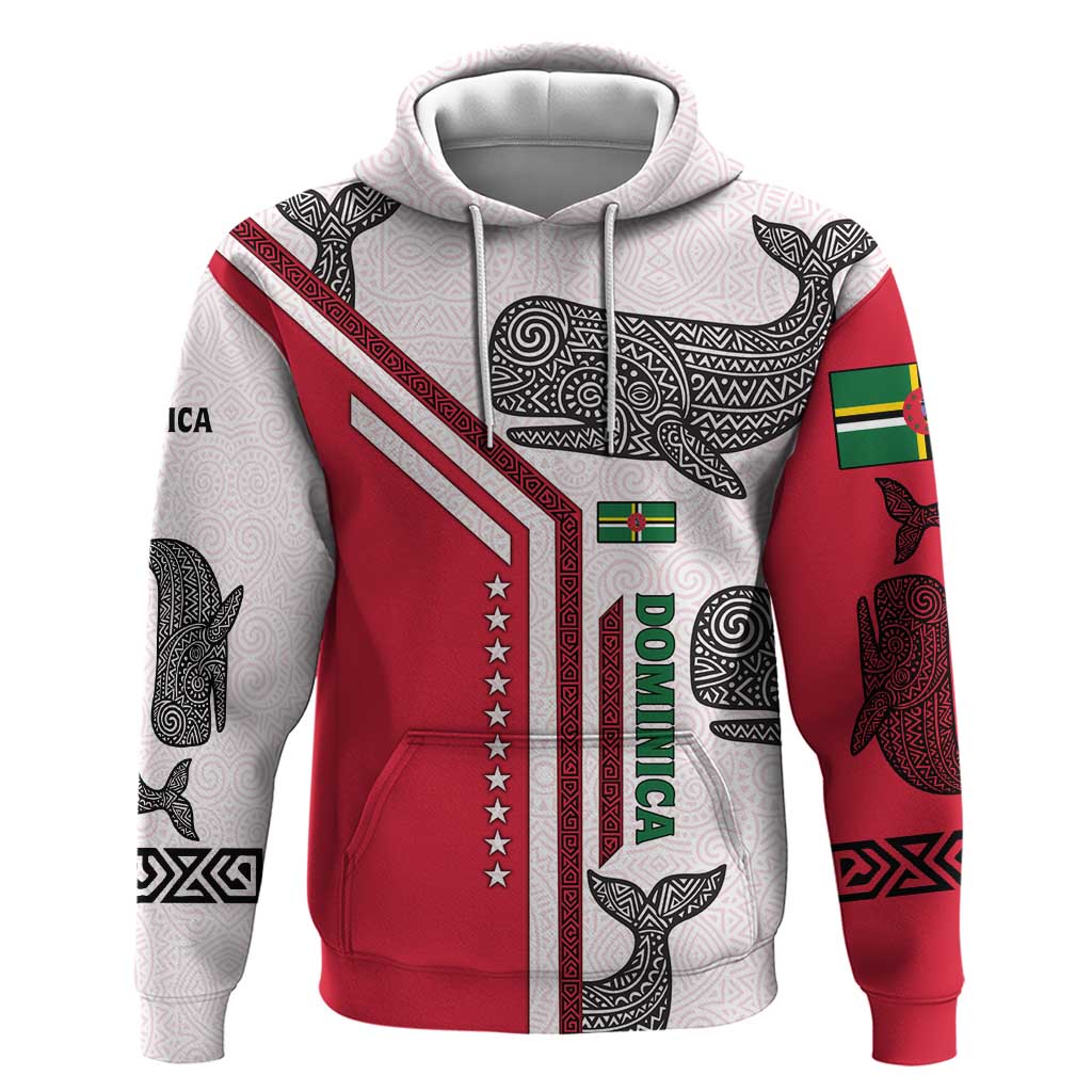 Dominica Flag Hoodie Tribal Turtle Pattern Red and White with Island Stars Design TS04