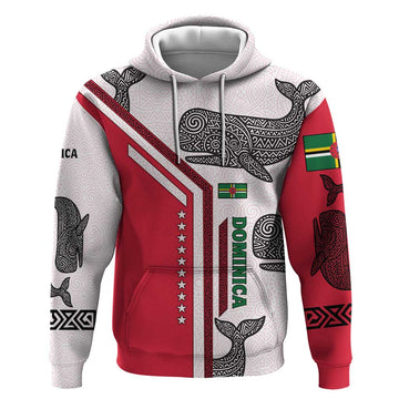 Dominica Flag Hoodie Tribal Turtle Pattern Red and White with Island Stars Design TS04