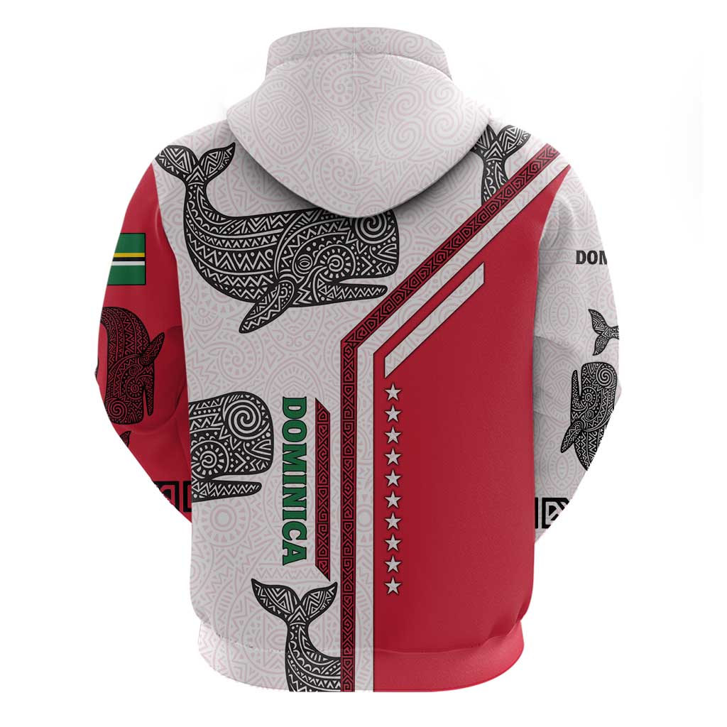 Dominica Flag Hoodie Tribal Turtle Pattern Red and White with Island Stars Design TS04