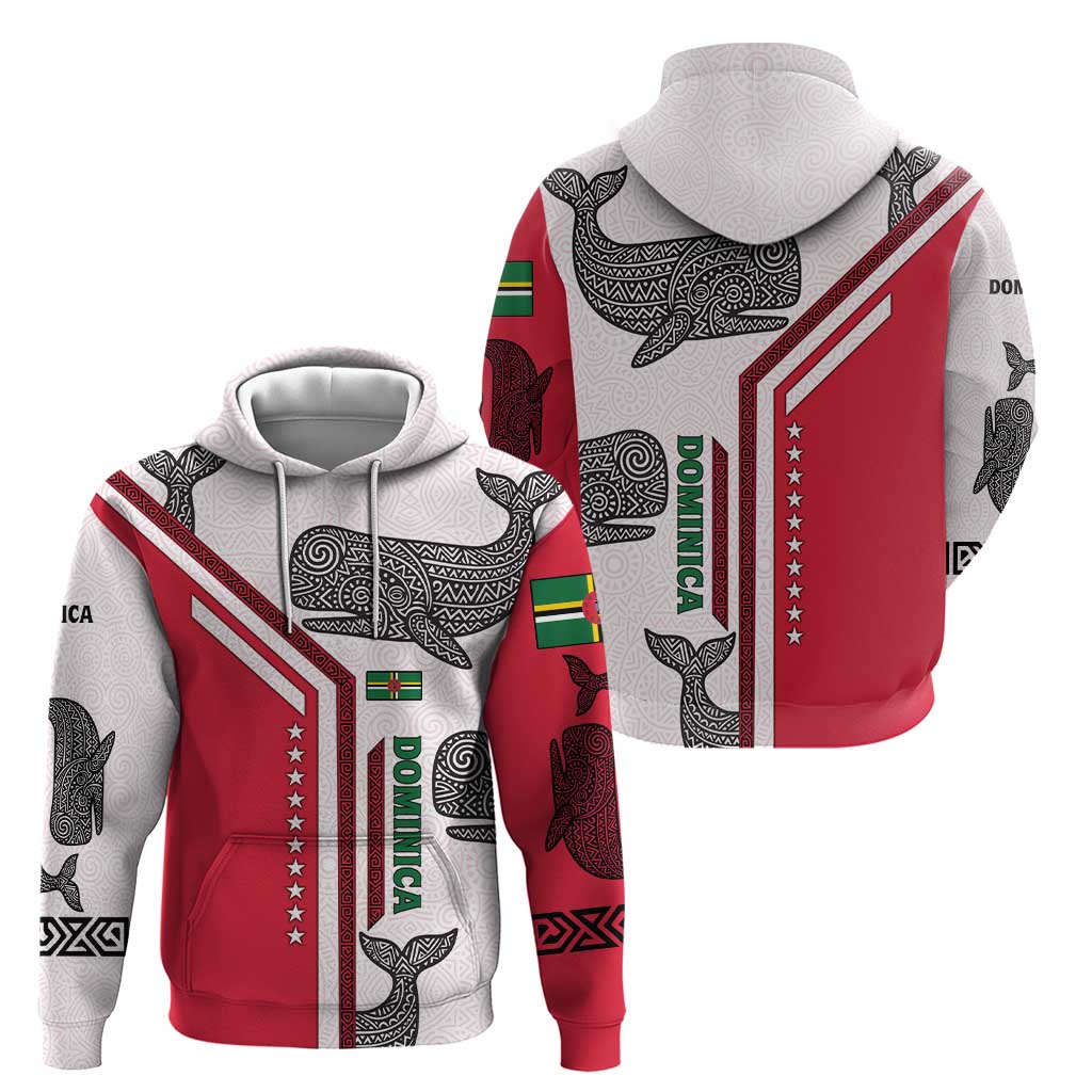Dominica Flag Hoodie Tribal Turtle Pattern Red and White with Island Stars Design TS04
