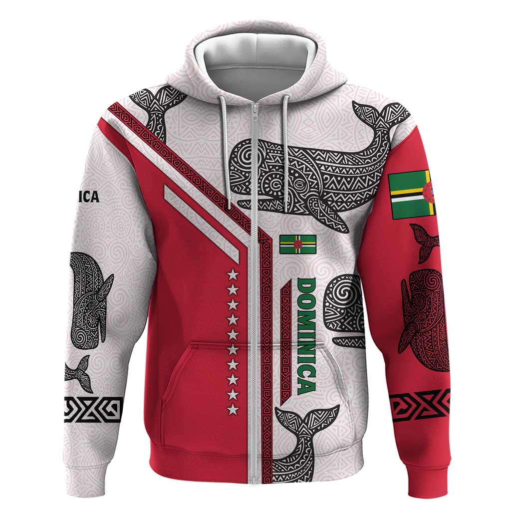 Dominica Flag Hoodie Tribal Turtle Pattern Red and White with Island Stars Design TS04
