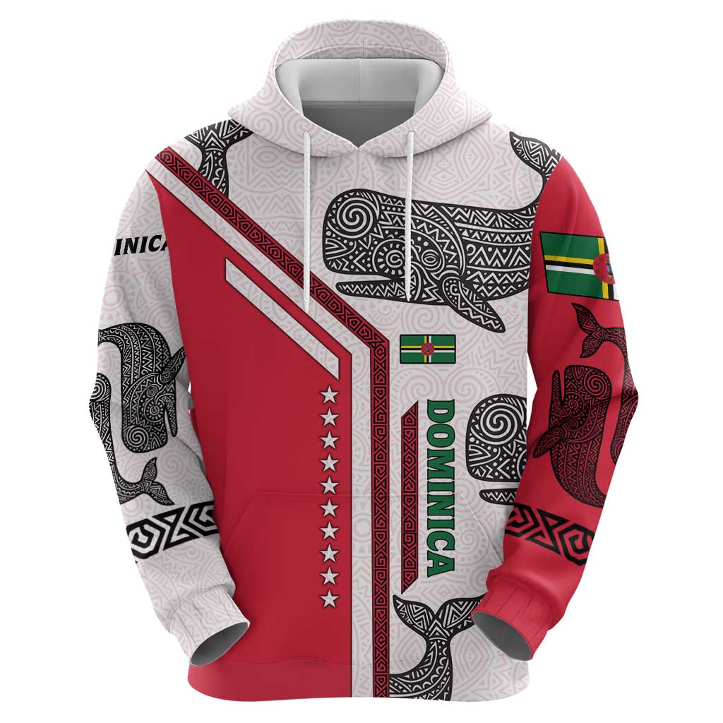 Dominica Flag Hoodie Tribal Turtle Pattern Red and White with Island Stars Design TS04