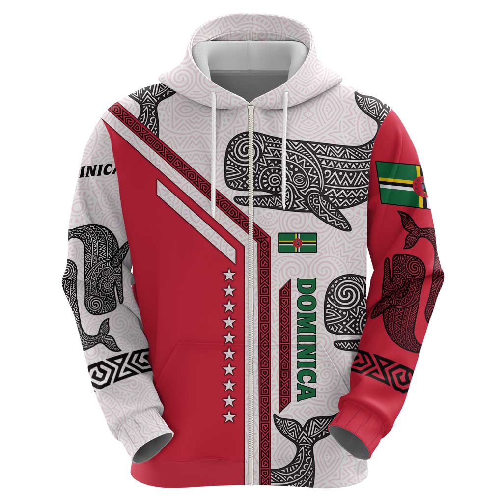 Dominica Flag Hoodie Tribal Turtle Pattern Red and White with Island Stars Design TS04