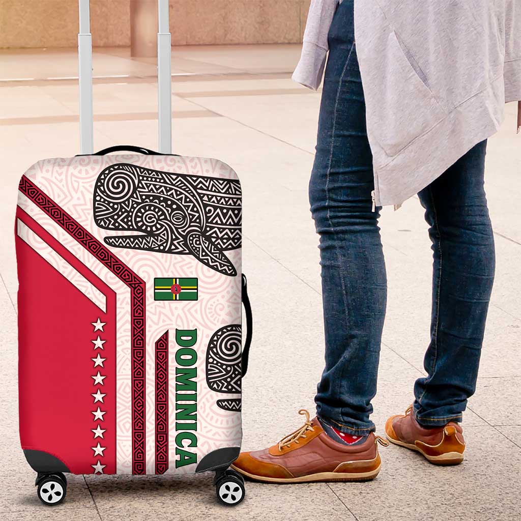 Dominica Flag Luggage Cover Tribal Turtle Pattern Red and White with Island Stars Design TS04
