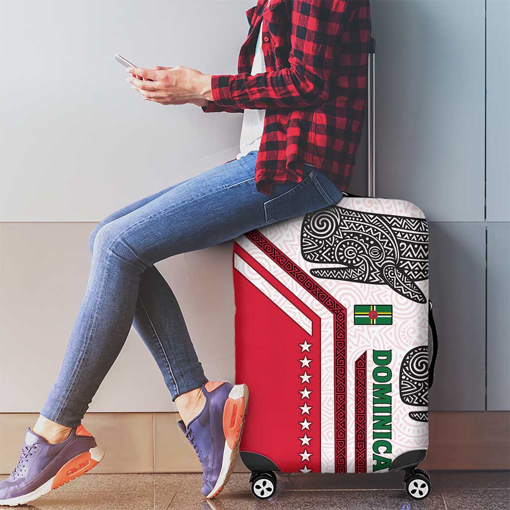 Dominica Flag Luggage Cover Tribal Turtle Pattern Red and White with Island Stars Design TS04