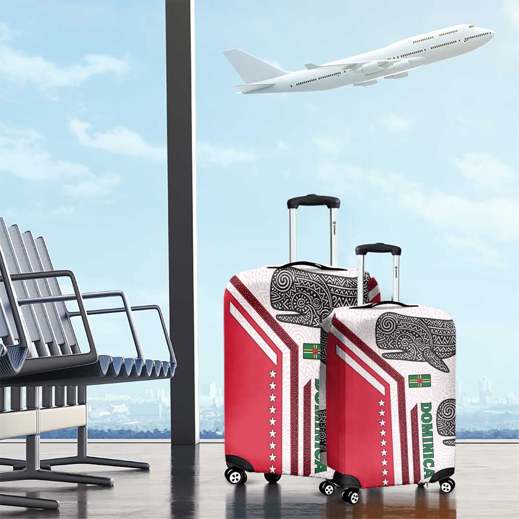 Dominica Flag Luggage Cover Tribal Turtle Pattern Red and White with Island Stars Design TS04