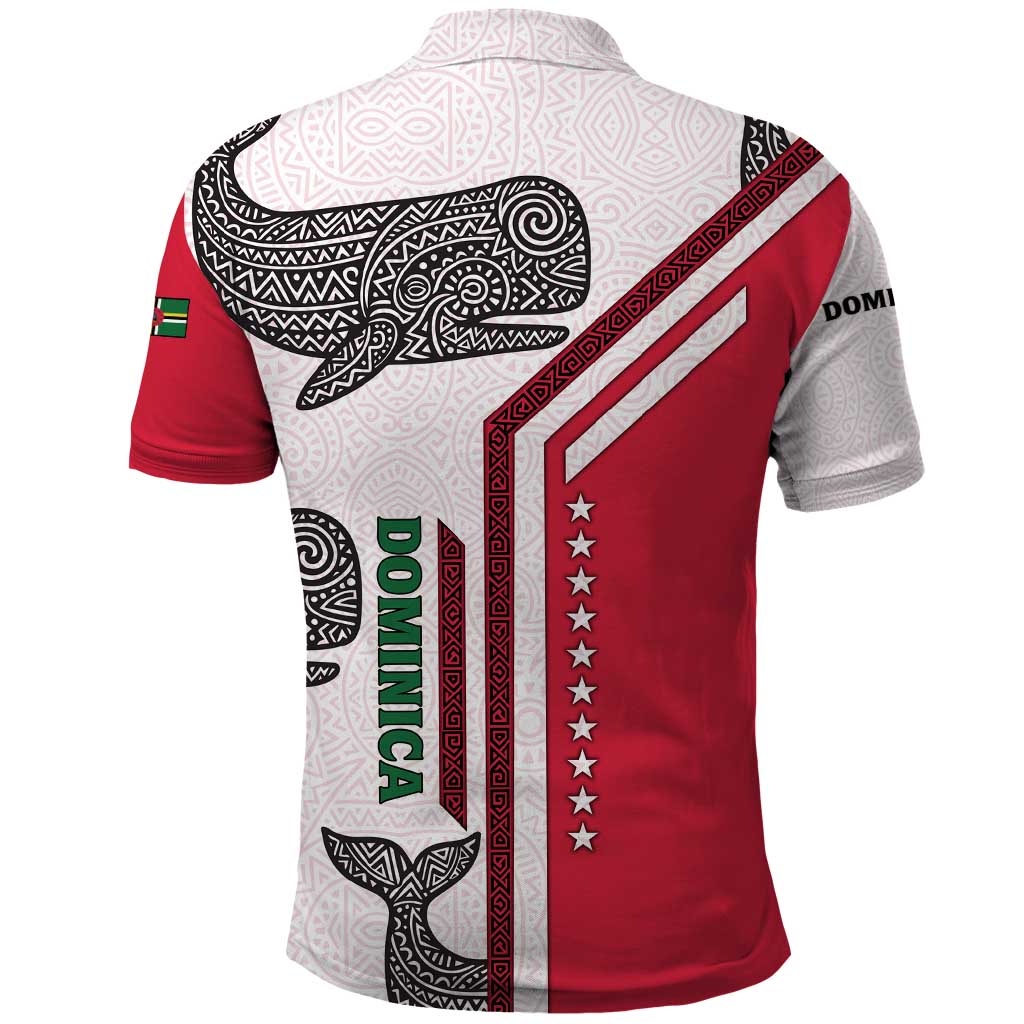 Dominica Flag Polo Shirt Tribal Turtle Pattern Red and White with Island Stars Design TS04