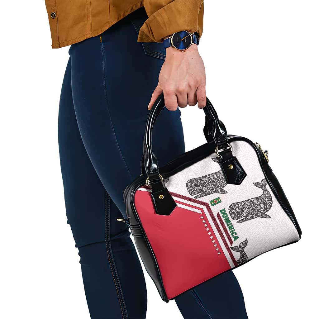 Dominica Flag Shoulder Handbag Tribal Turtle Pattern Red and White with Island Stars Design TS04