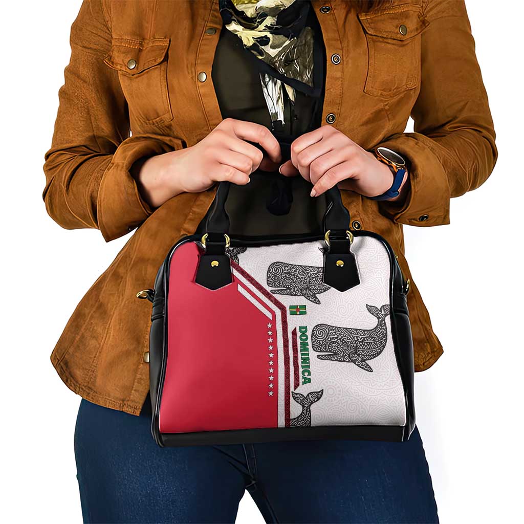 Dominica Flag Shoulder Handbag Tribal Turtle Pattern Red and White with Island Stars Design TS04