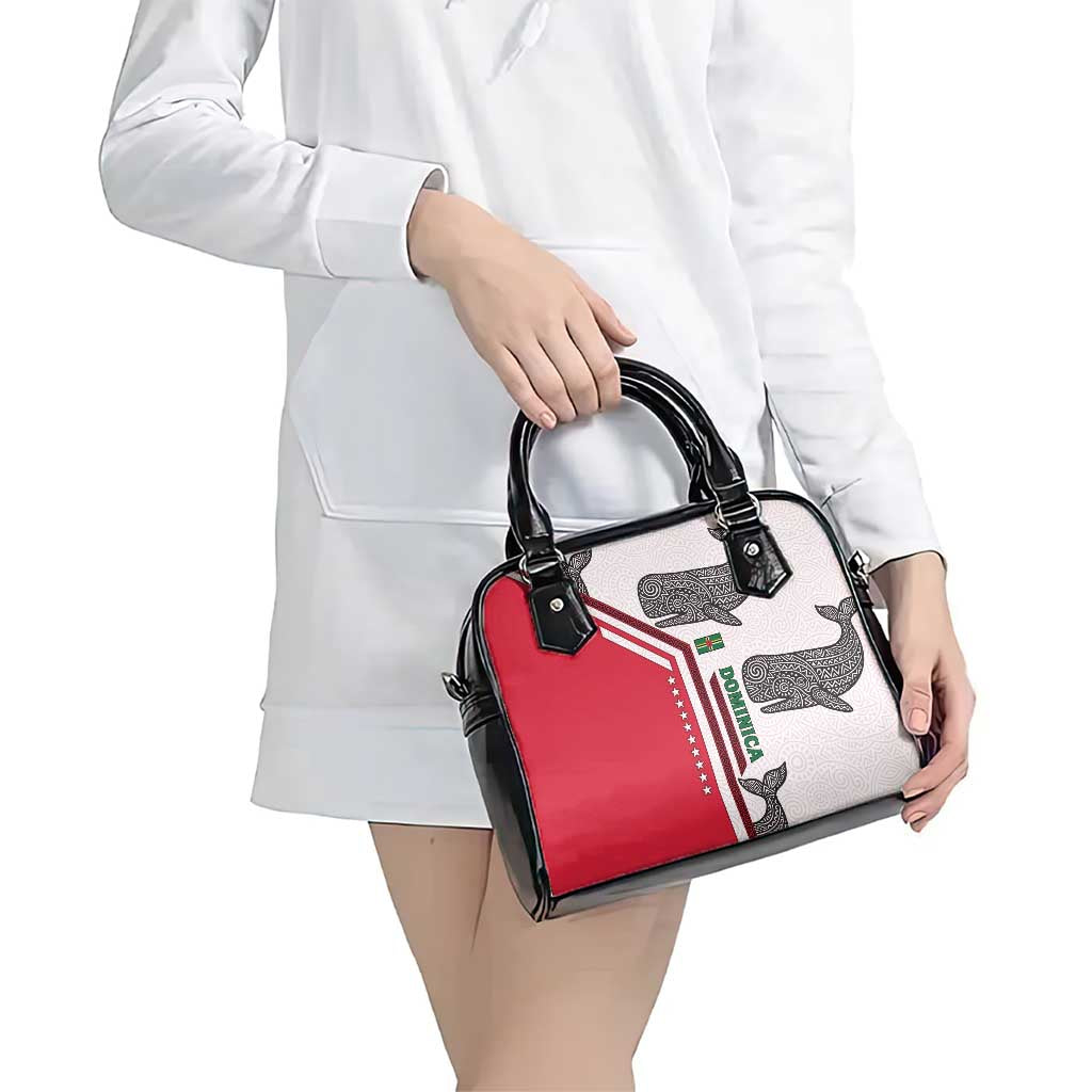 Dominica Flag Shoulder Handbag Tribal Turtle Pattern Red and White with Island Stars Design TS04