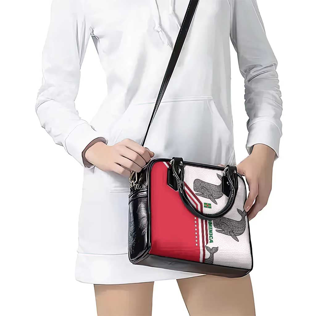 Dominica Flag Shoulder Handbag Tribal Turtle Pattern Red and White with Island Stars Design TS04