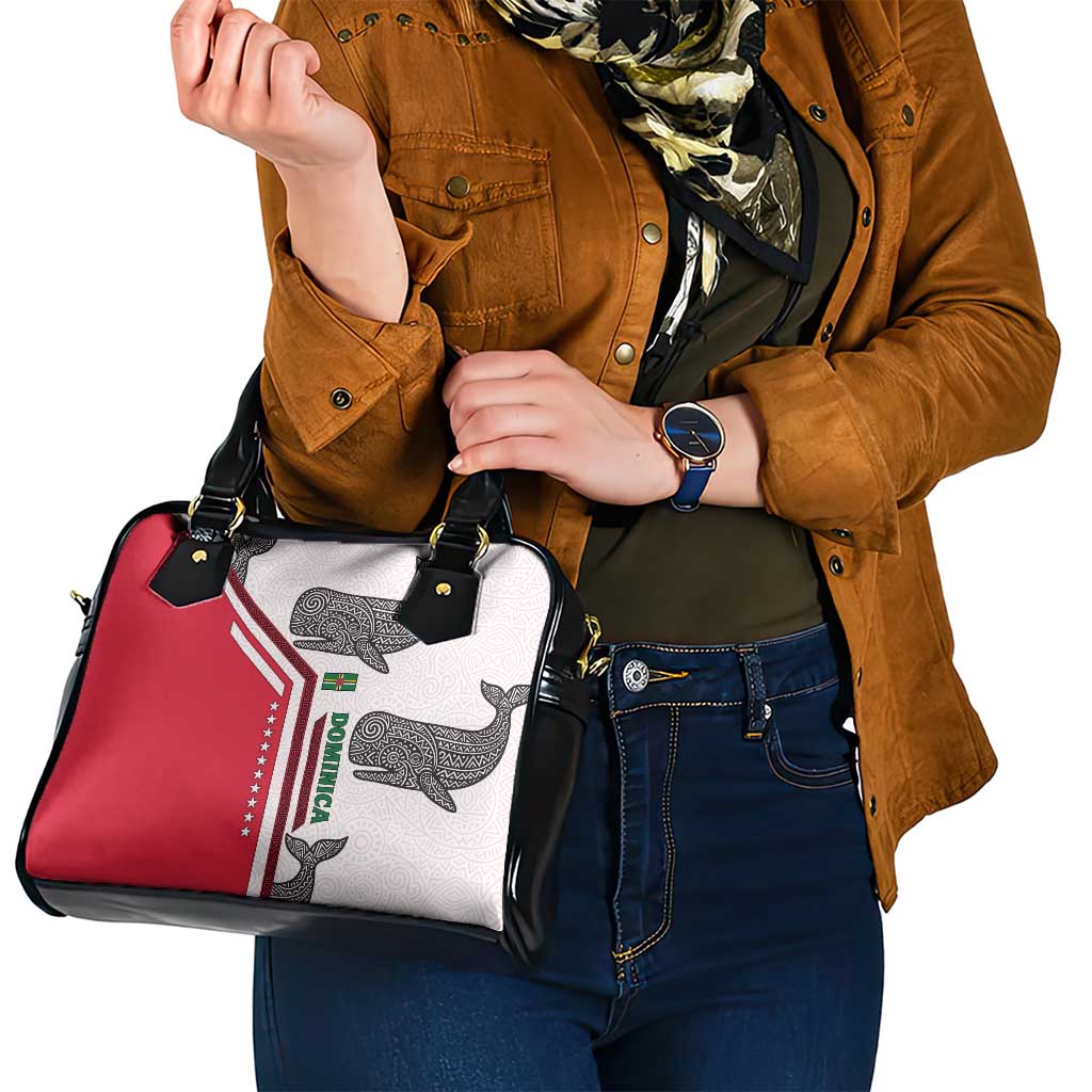 Dominica Flag Shoulder Handbag Tribal Turtle Pattern Red and White with Island Stars Design TS04