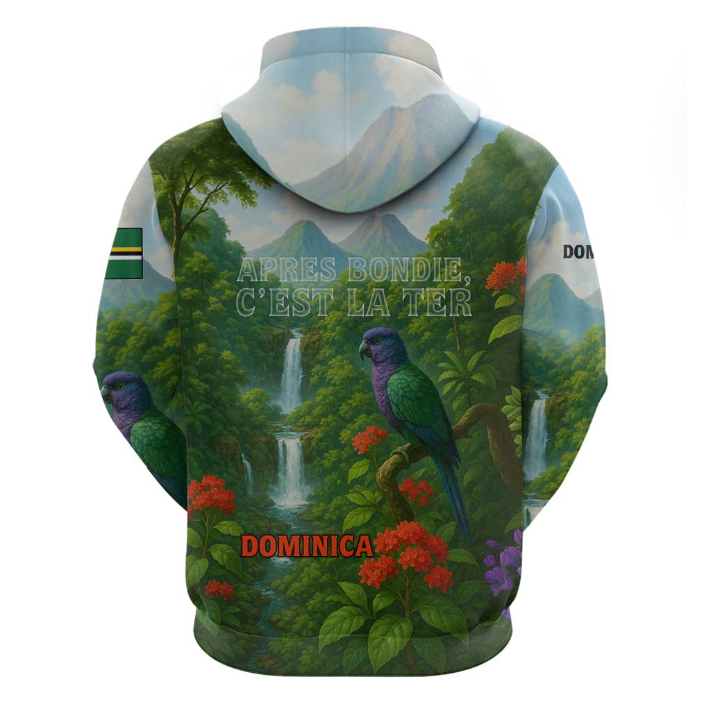 Dominica Nature Hoodie Sisserou Parrot and Waterfall Island Map with National Flag Design TS04