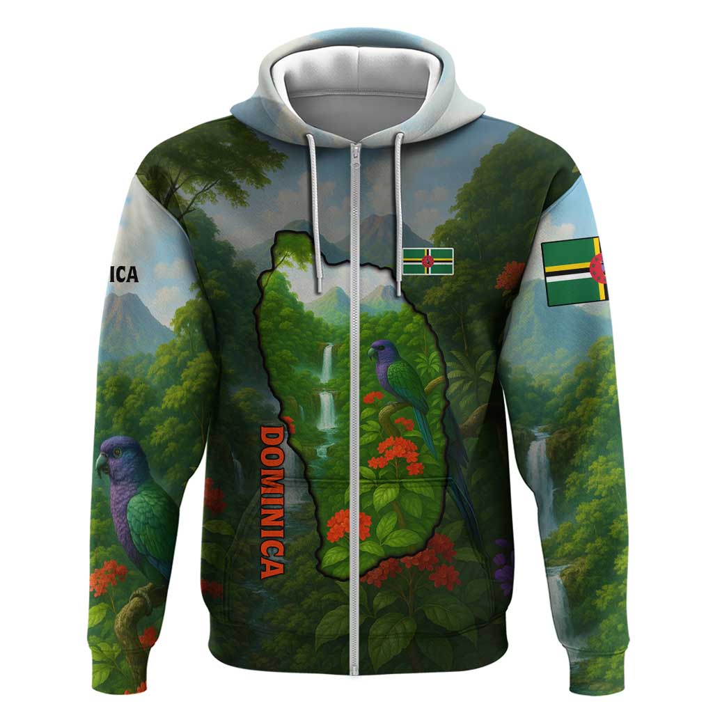 Dominica Nature Hoodie Sisserou Parrot and Waterfall Island Map with National Flag Design TS04