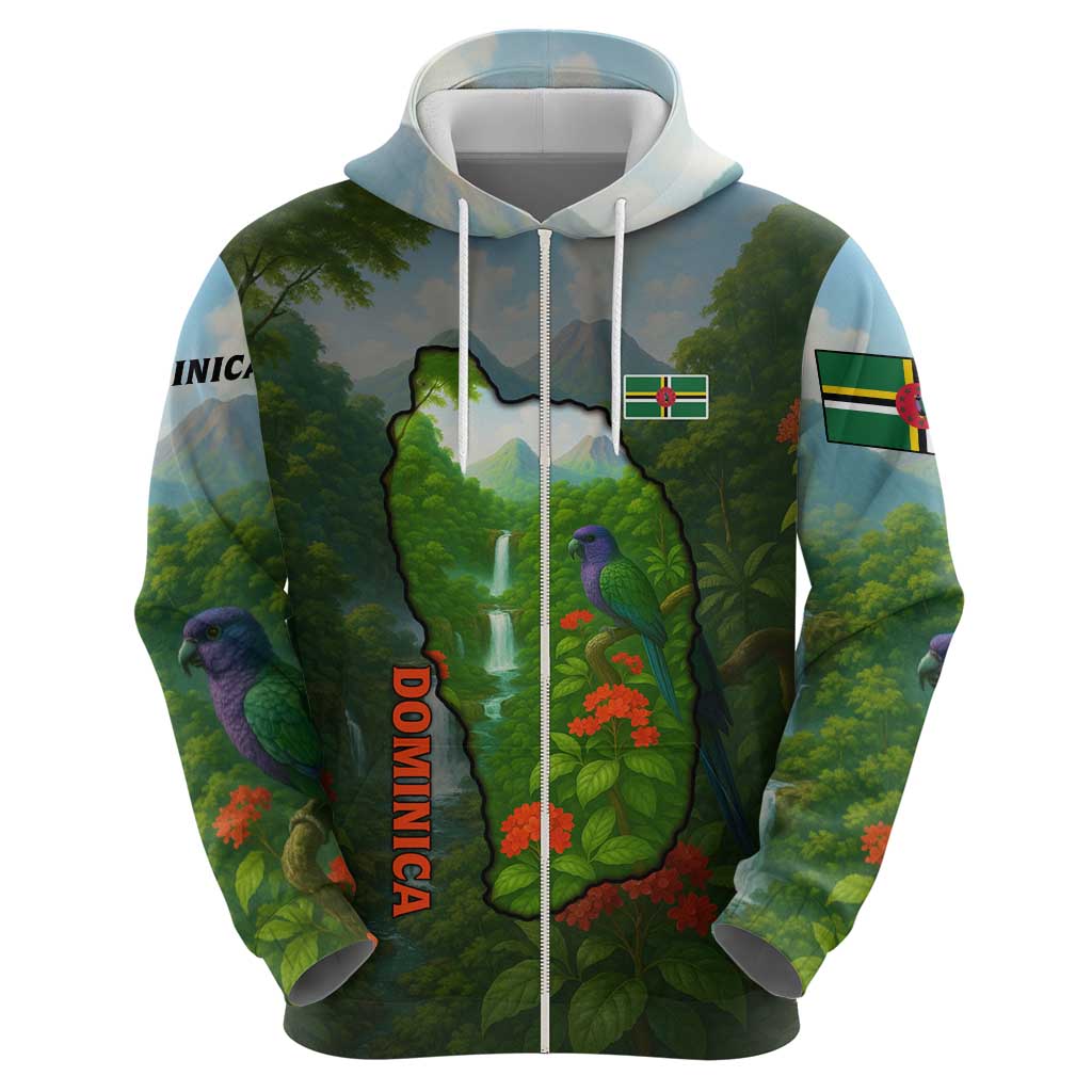 Dominica Nature Hoodie Sisserou Parrot and Waterfall Island Map with National Flag Design TS04