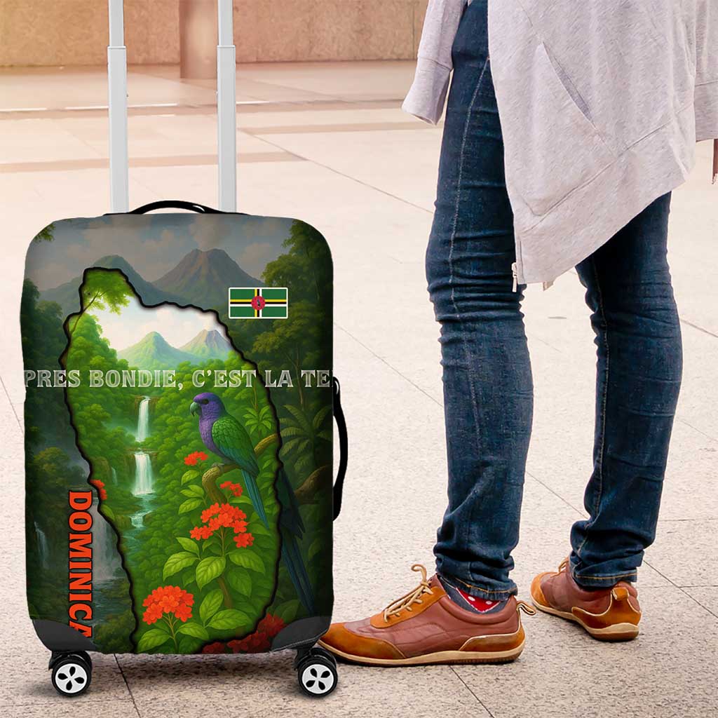 Dominica Nature Luggage Cover Sisserou Parrot and Waterfall Island Map with National Flag Design TS04