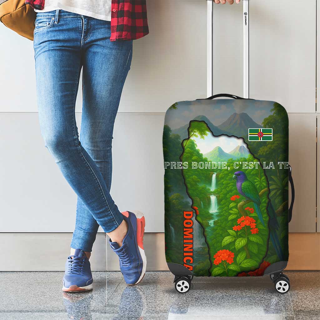 Dominica Nature Luggage Cover Sisserou Parrot and Waterfall Island Map with National Flag Design TS04