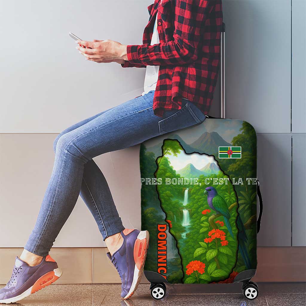 Dominica Nature Luggage Cover Sisserou Parrot and Waterfall Island Map with National Flag Design TS04