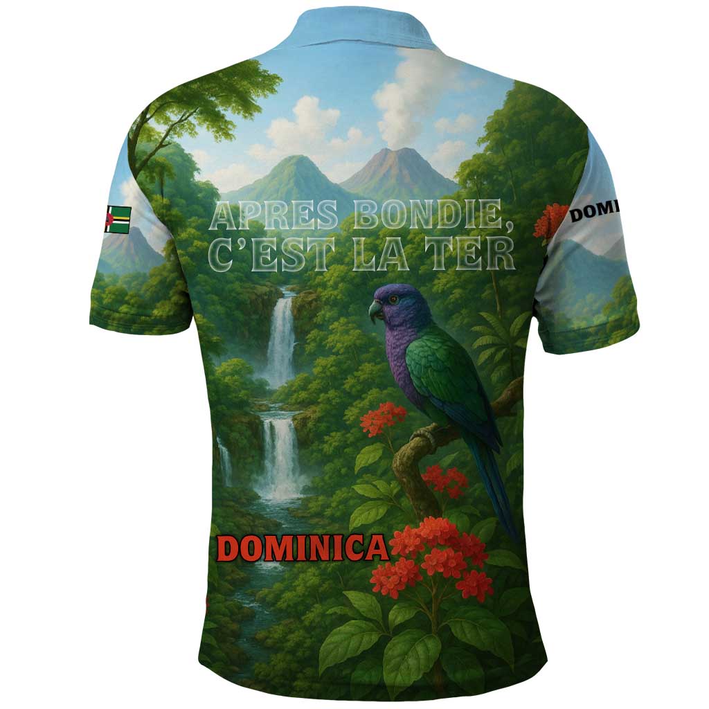 Dominica Nature Polo Shirt Sisserou Parrot and Waterfall Island Map with National Flag Design TS04