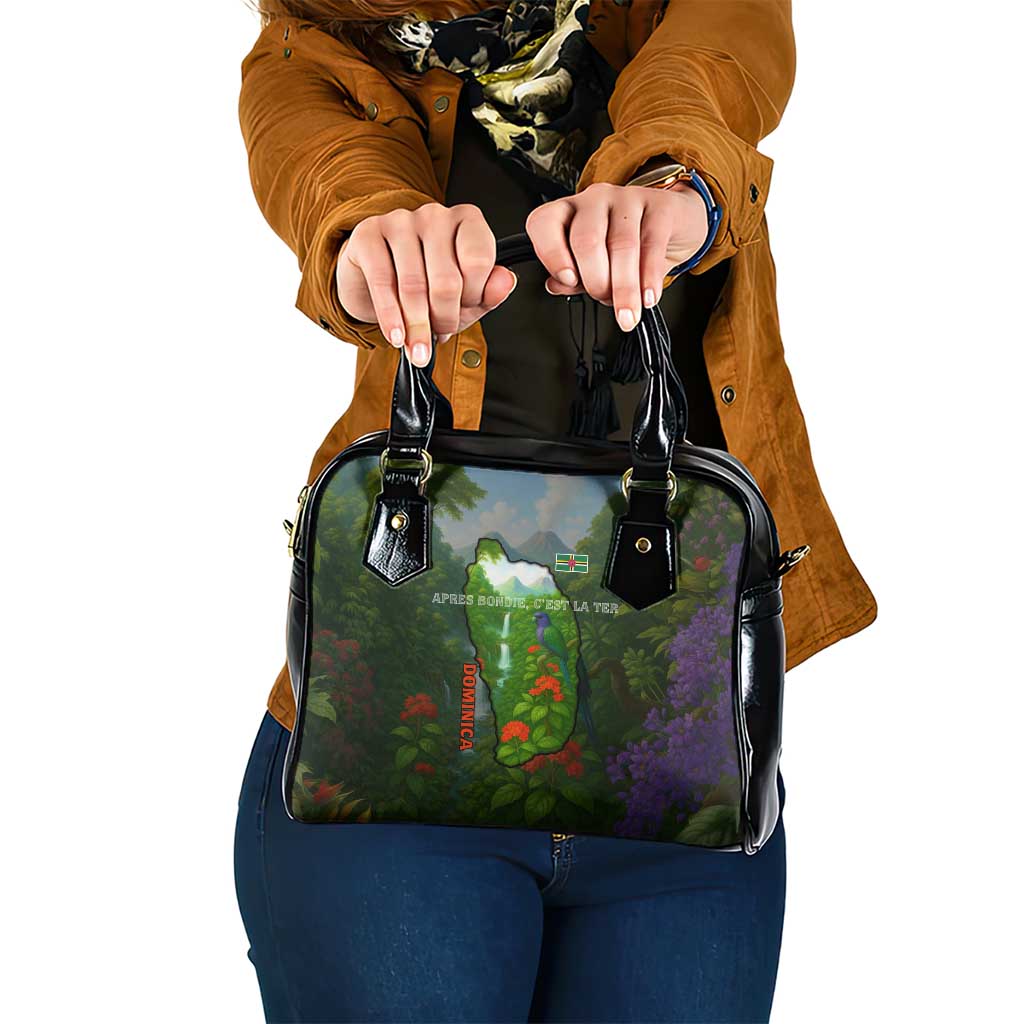 Dominica Nature Shoulder Handbag Sisserou Parrot and Waterfall Island Map with National Flag Design TS04