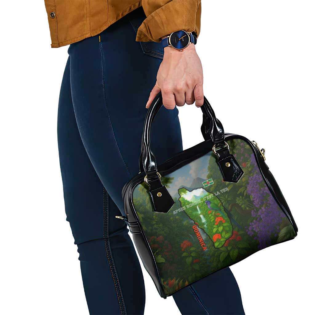 Dominica Nature Shoulder Handbag Sisserou Parrot and Waterfall Island Map with National Flag Design TS04