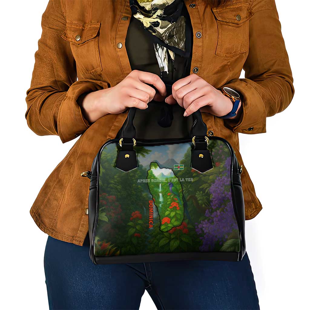 Dominica Nature Shoulder Handbag Sisserou Parrot and Waterfall Island Map with National Flag Design TS04