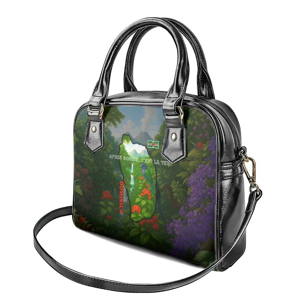 Dominica Nature Shoulder Handbag Sisserou Parrot and Waterfall Island Map with National Flag Design TS04