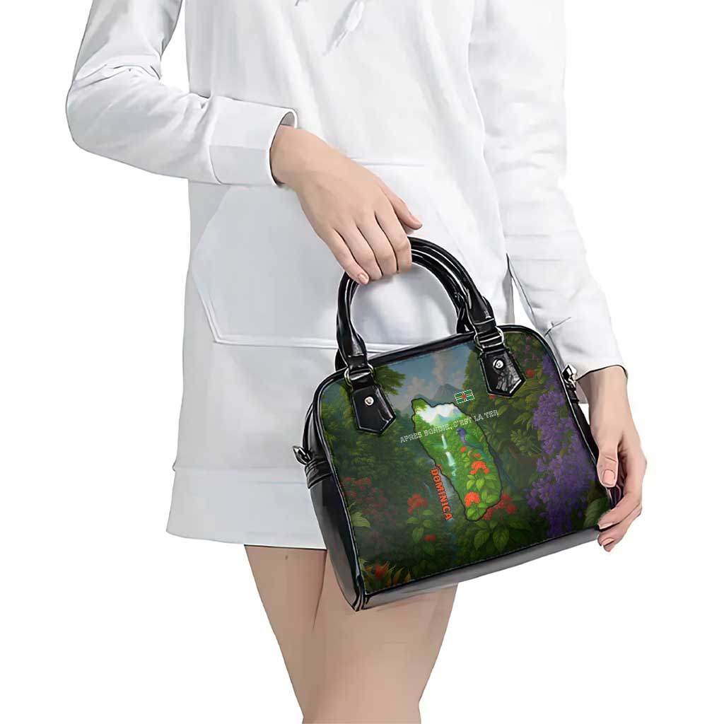 Dominica Nature Shoulder Handbag Sisserou Parrot and Waterfall Island Map with National Flag Design TS04
