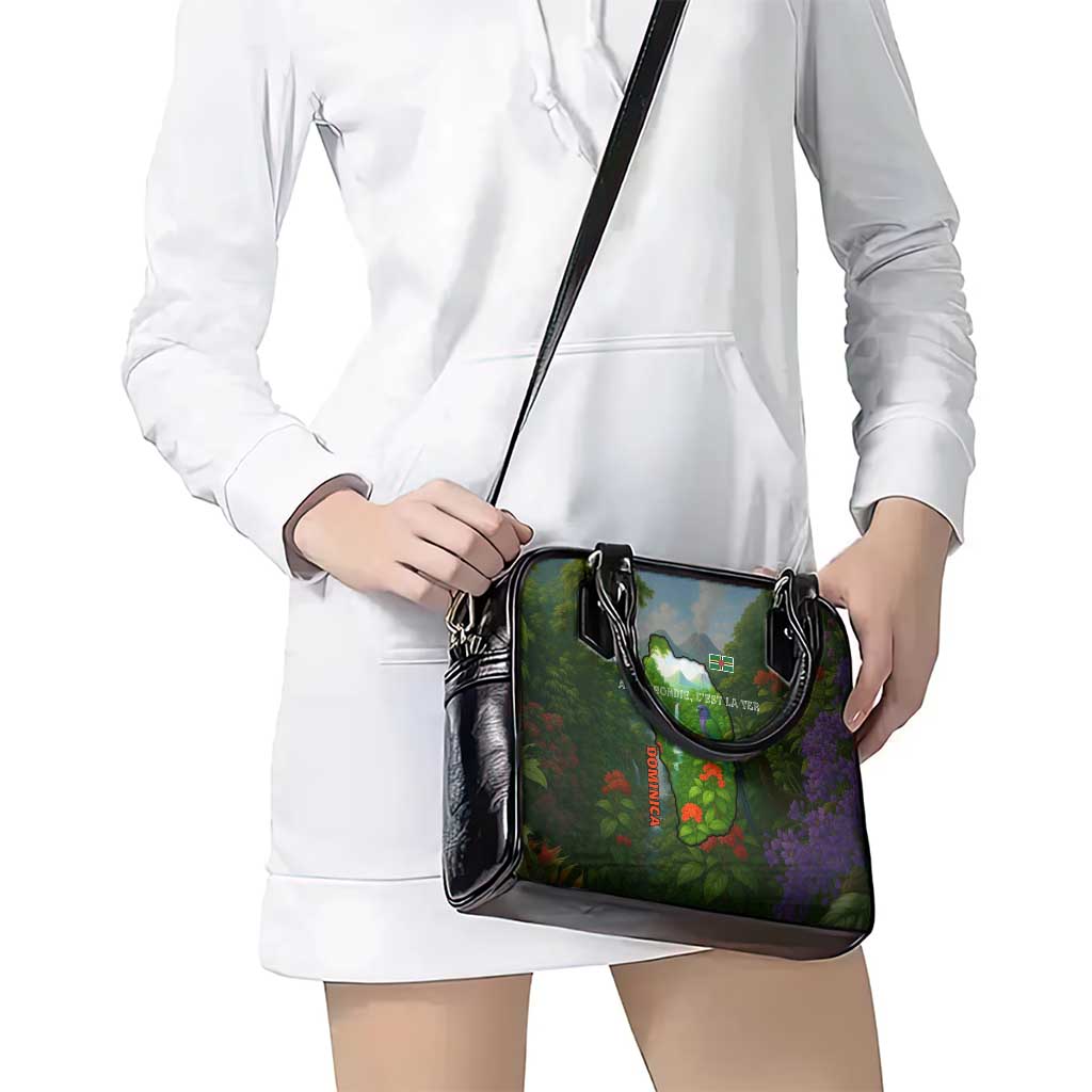 Dominica Nature Shoulder Handbag Sisserou Parrot and Waterfall Island Map with National Flag Design TS04