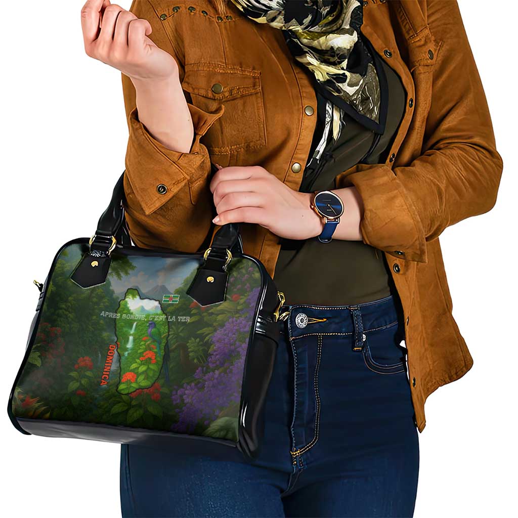 Dominica Nature Shoulder Handbag Sisserou Parrot and Waterfall Island Map with National Flag Design TS04