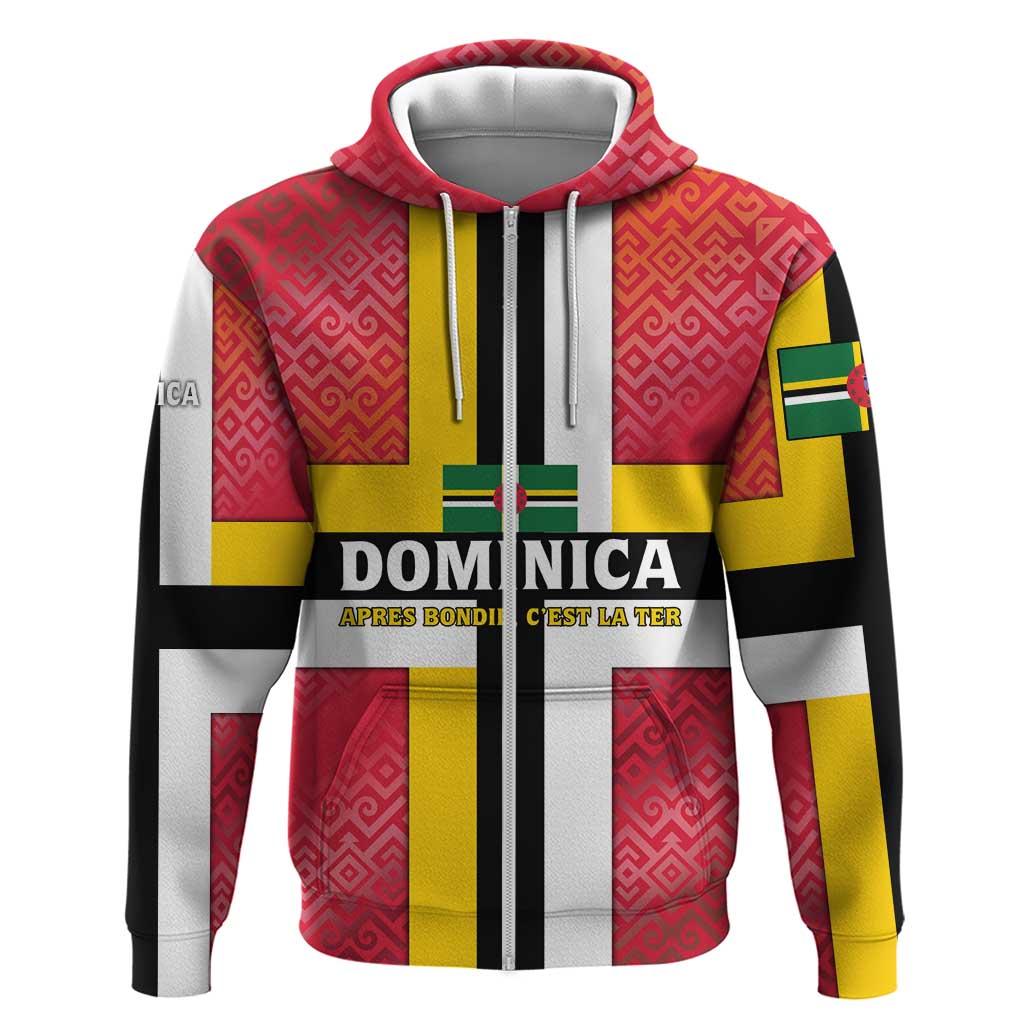 Dominica Flag Hoodie Red Yellow and Black with Coat of Arms and National Motto Design TS04
