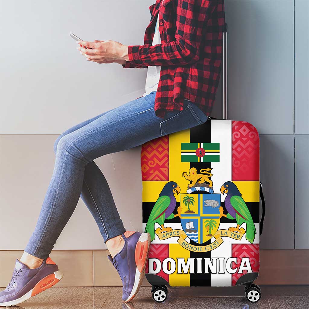 Dominica Flag Luggage Cover Red Yellow and Black with Coat of Arms and National Motto Design TS04