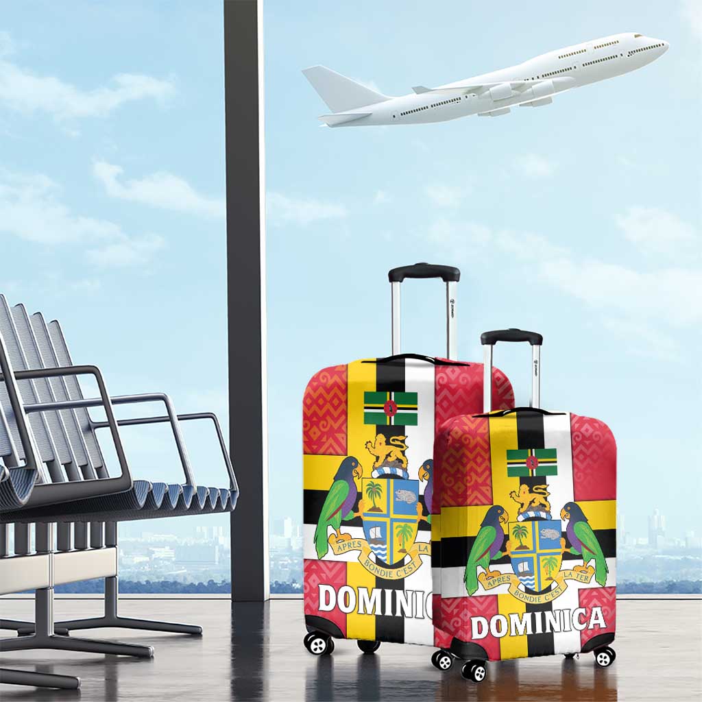 Dominica Flag Luggage Cover Red Yellow and Black with Coat of Arms and National Motto Design TS04