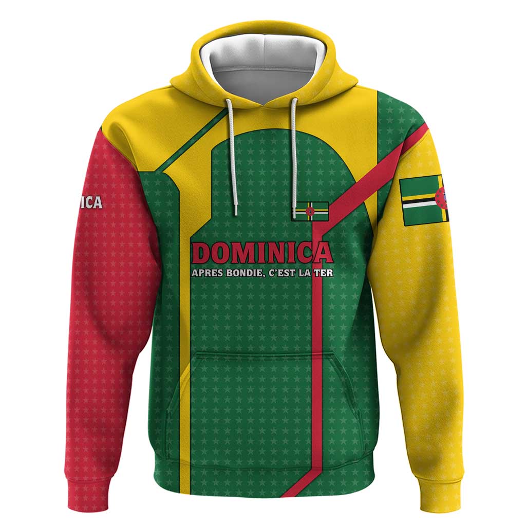 Dominica Flag Hoodie National Parrot and Stars Design with Motto Apres Bondie Cest La Ter TS04