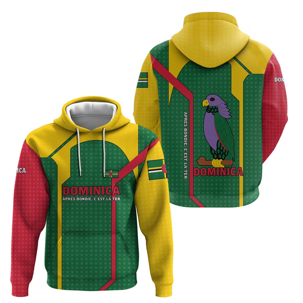 Dominica Flag Hoodie National Parrot and Stars Design with Motto Apres Bondie Cest La Ter TS04