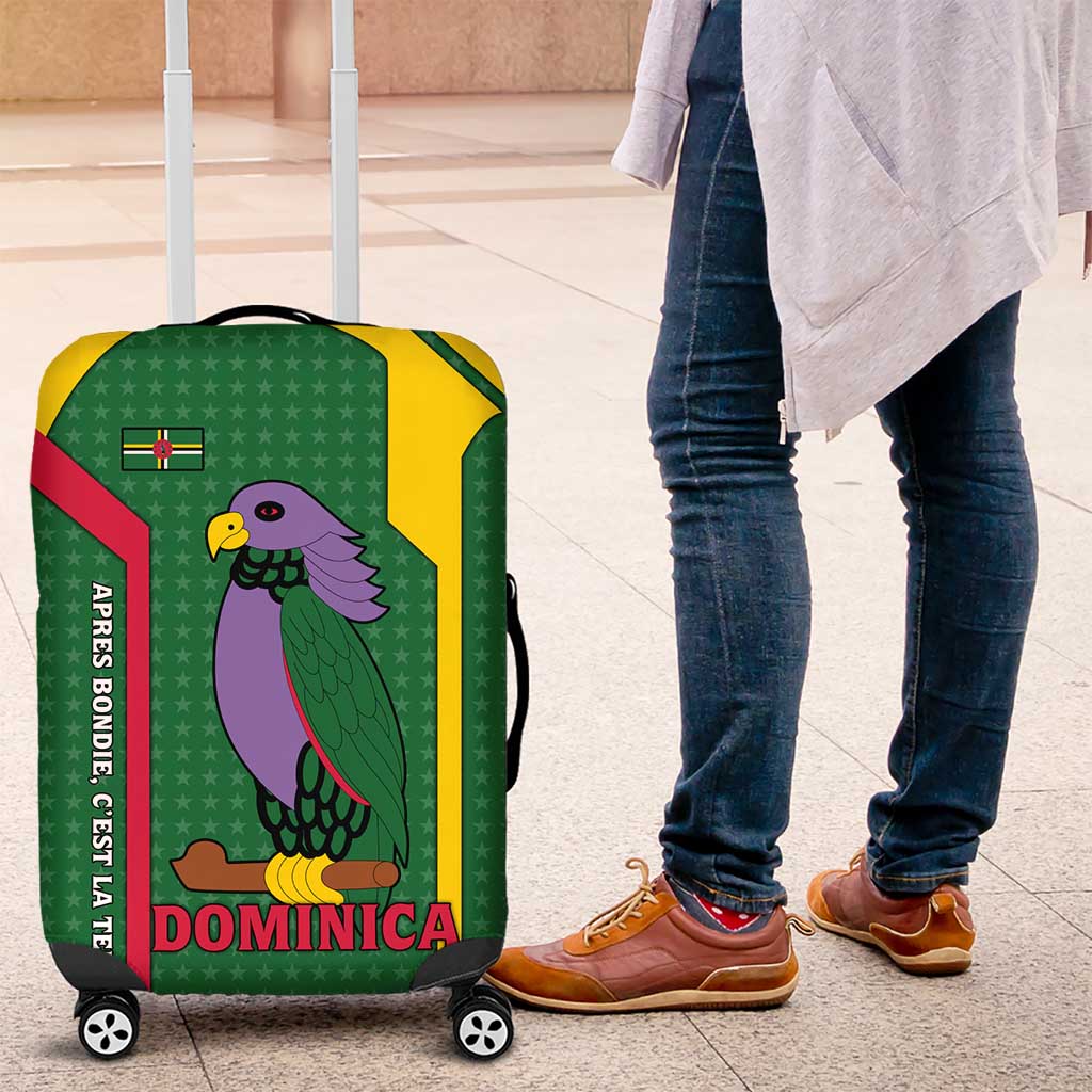 Dominica Flag Luggage Cover National Parrot and Stars Design with Motto Apres Bondie Cest La Ter TS04
