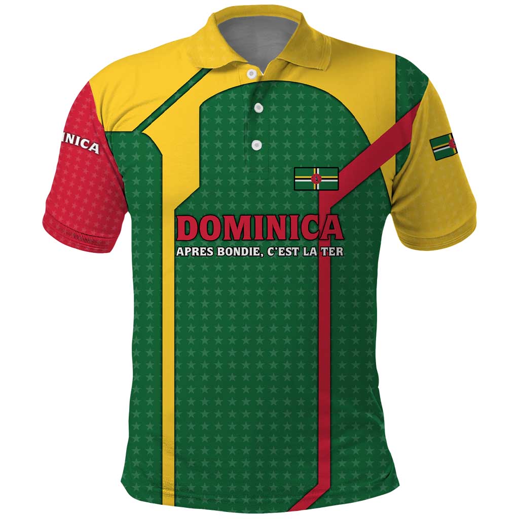 Dominica Flag Polo Shirt National Parrot and Stars Design with Motto Apres Bondie Cest La Ter TS04