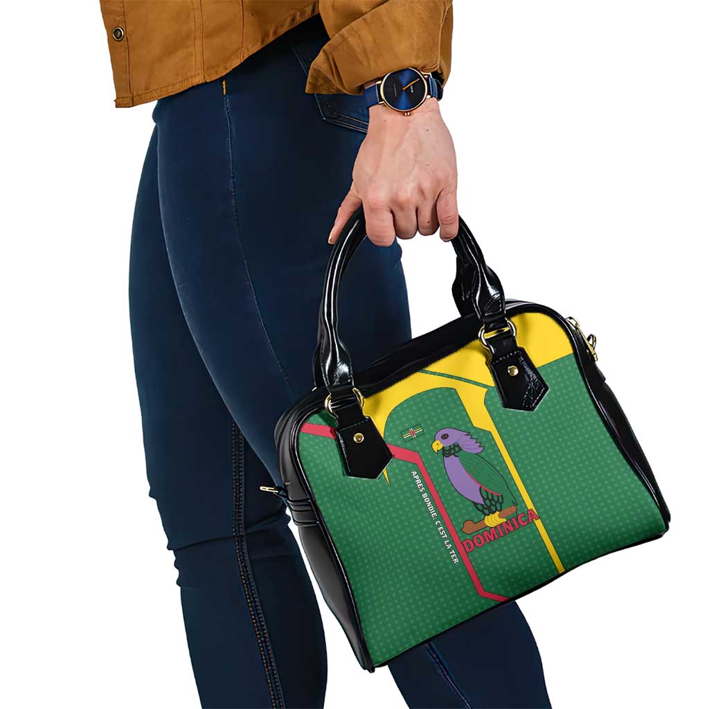 Dominica Flag Shoulder Handbag National Parrot and Stars Design with Motto Apres Bondie Cest La Ter TS04