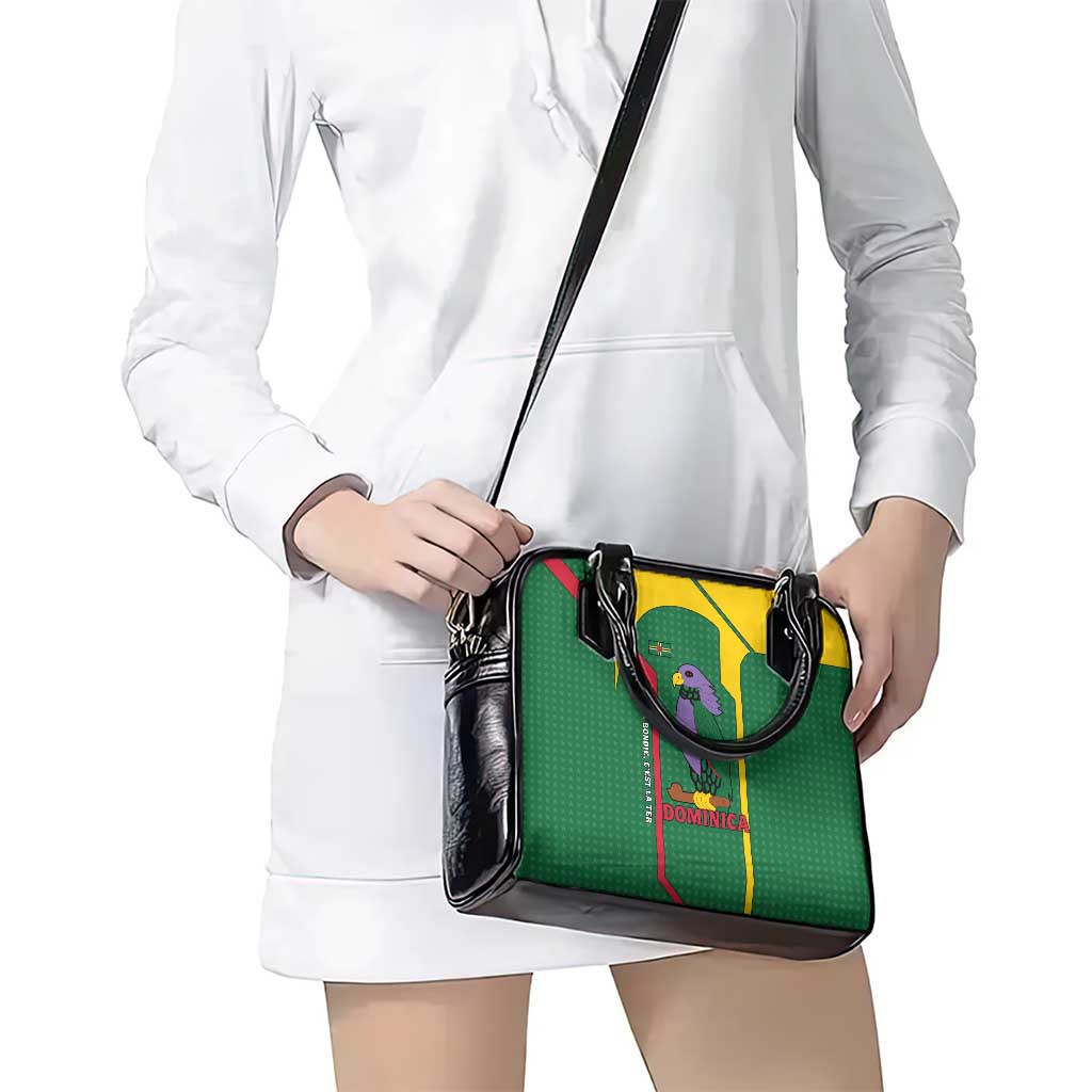 Dominica Flag Shoulder Handbag National Parrot and Stars Design with Motto Apres Bondie Cest La Ter TS04