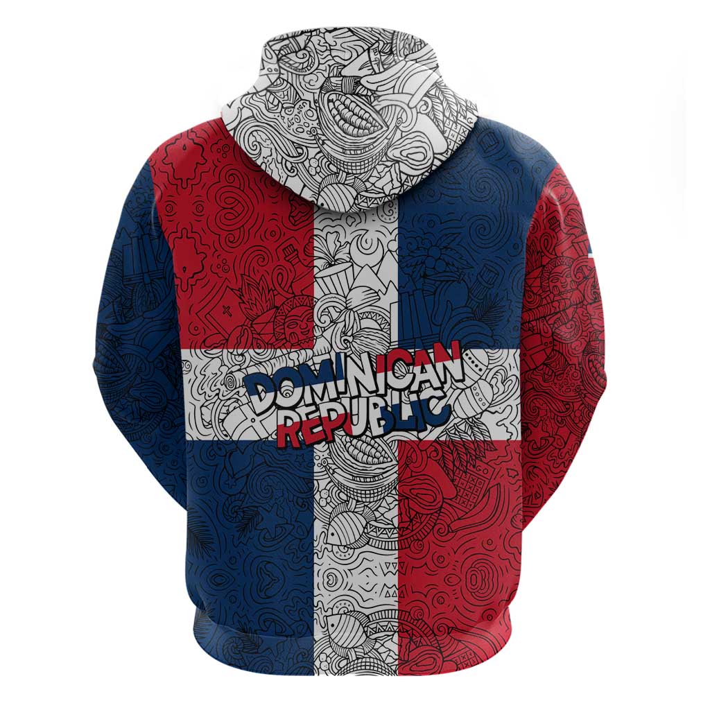 Dominican Republic Flag Hoodie Red White and Blue Pattern with National Emblem and Tribal Design TS04