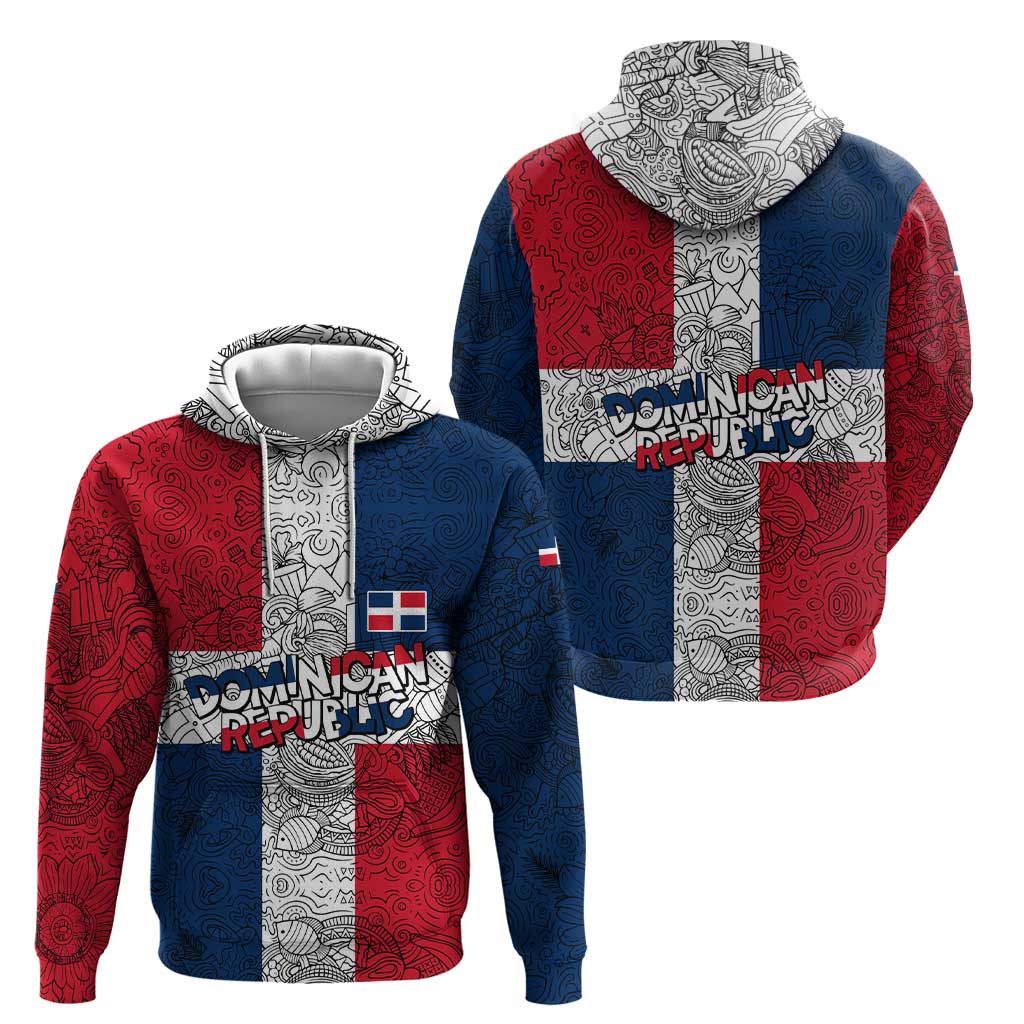 Dominican Republic Flag Hoodie Red White and Blue Pattern with National Emblem and Tribal Design TS04