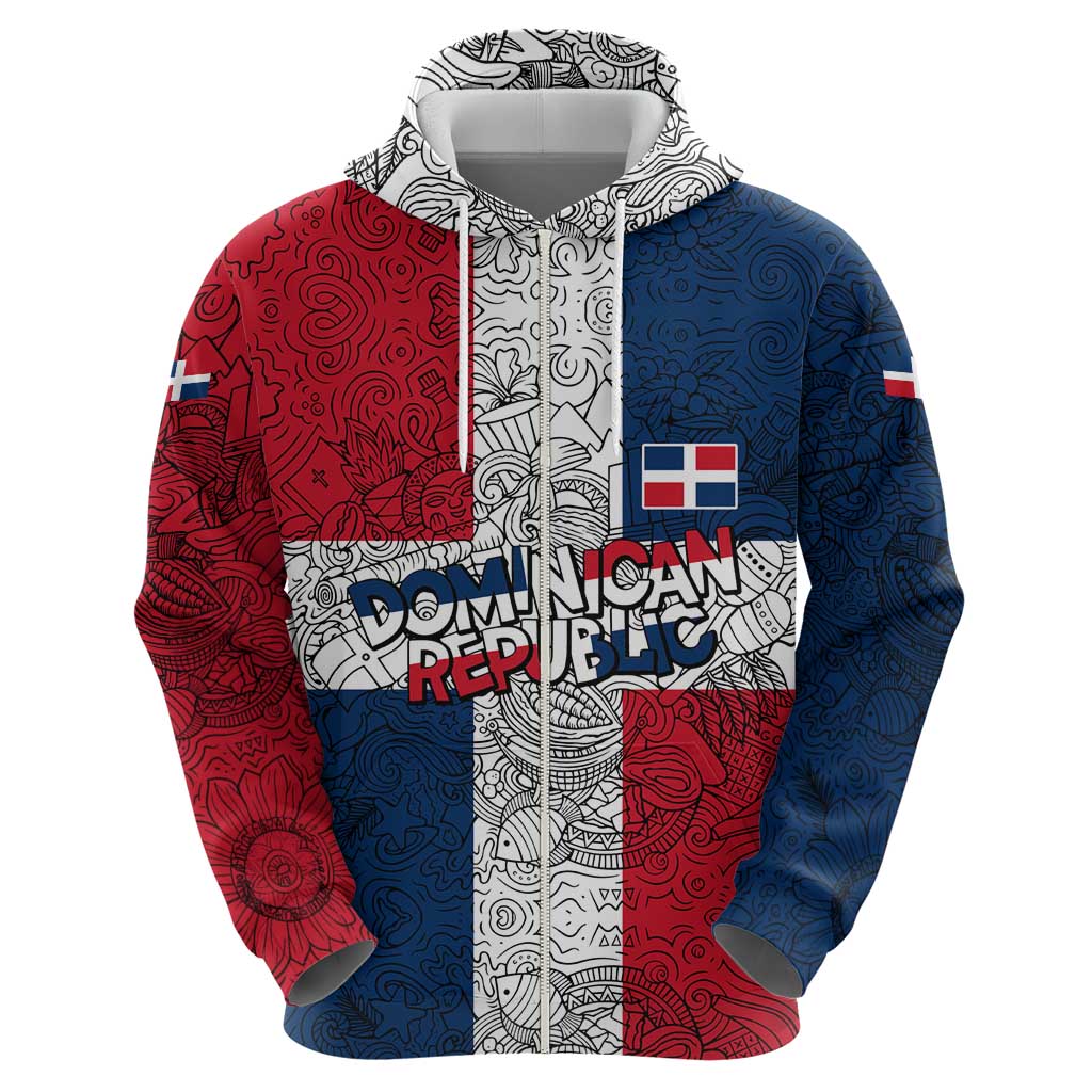 Dominican Republic Flag Hoodie Red White and Blue Pattern with National Emblem and Tribal Design TS04