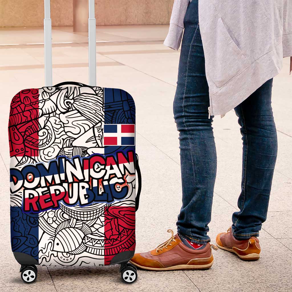 Dominican Republic Flag Luggage Cover Red White and Blue Pattern with National Emblem and Tribal Design TS04