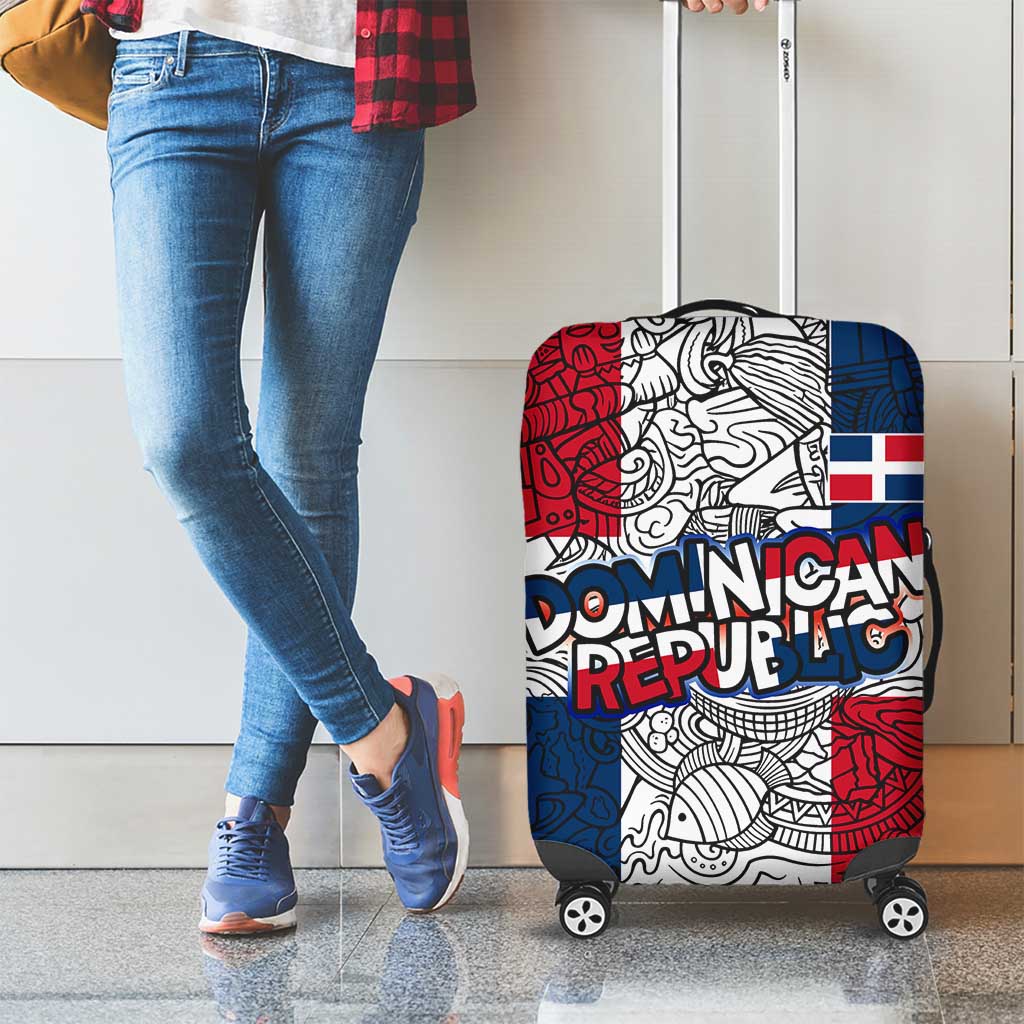 Dominican Republic Flag Luggage Cover Red White and Blue Pattern with National Emblem and Tribal Design TS04