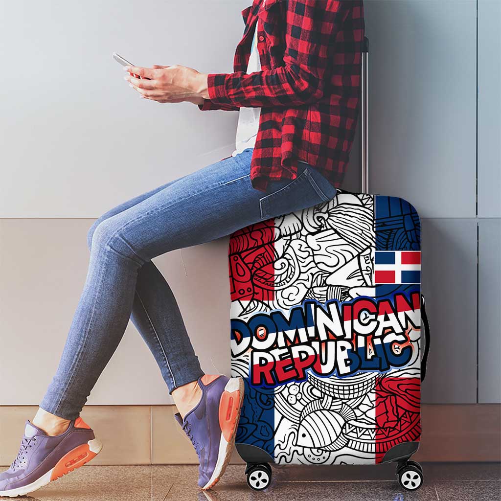 Dominican Republic Flag Luggage Cover Red White and Blue Pattern with National Emblem and Tribal Design TS04