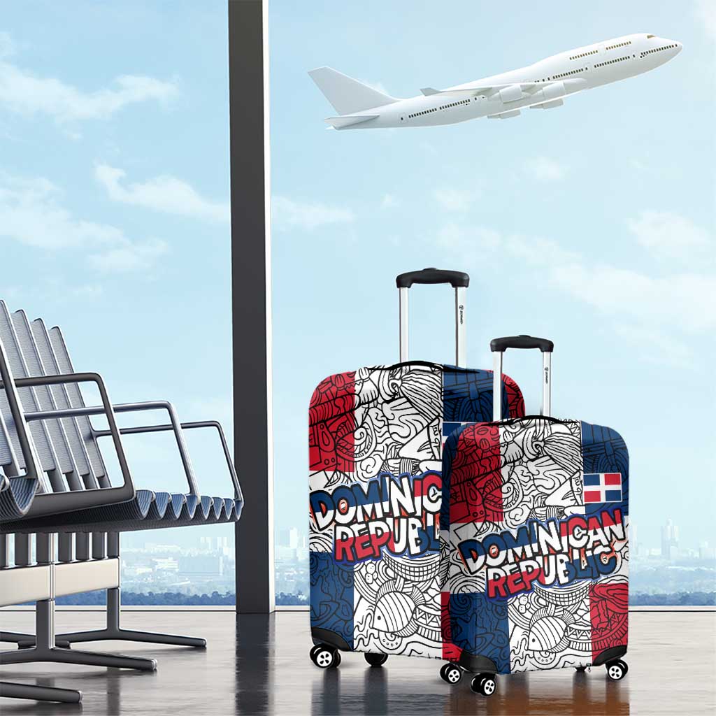 Dominican Republic Flag Luggage Cover Red White and Blue Pattern with National Emblem and Tribal Design TS04