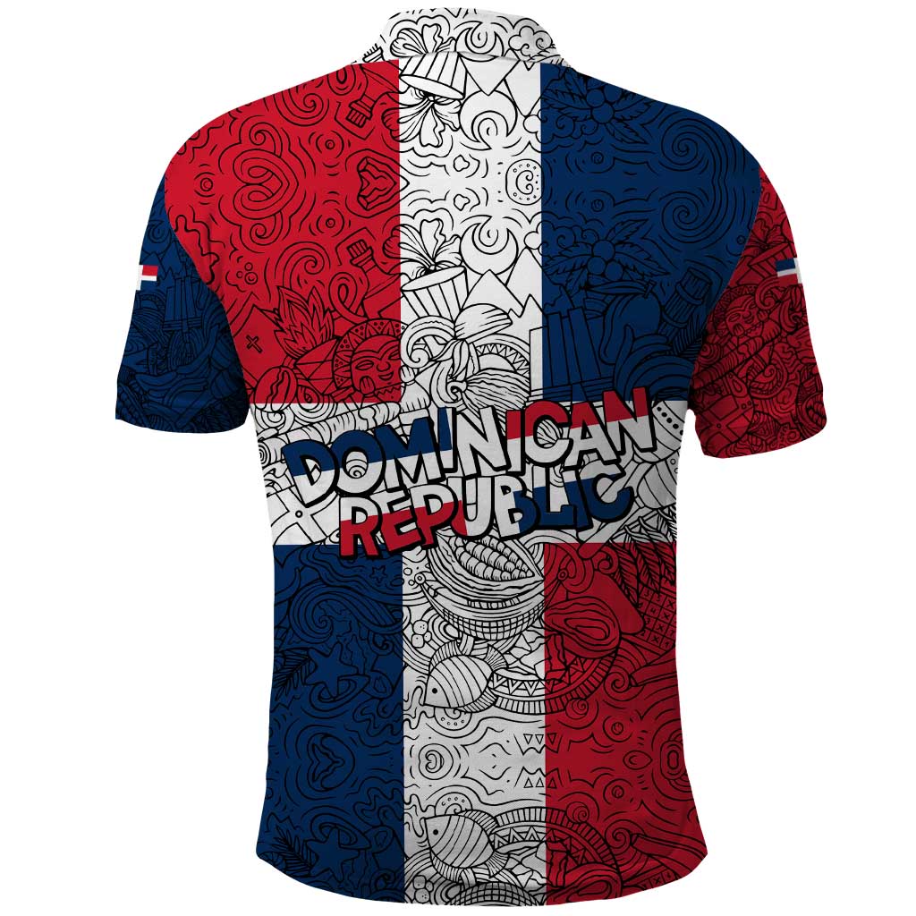 Dominican Republic Flag Polo Shirt Red White and Blue Pattern with National Emblem and Tribal Design TS04