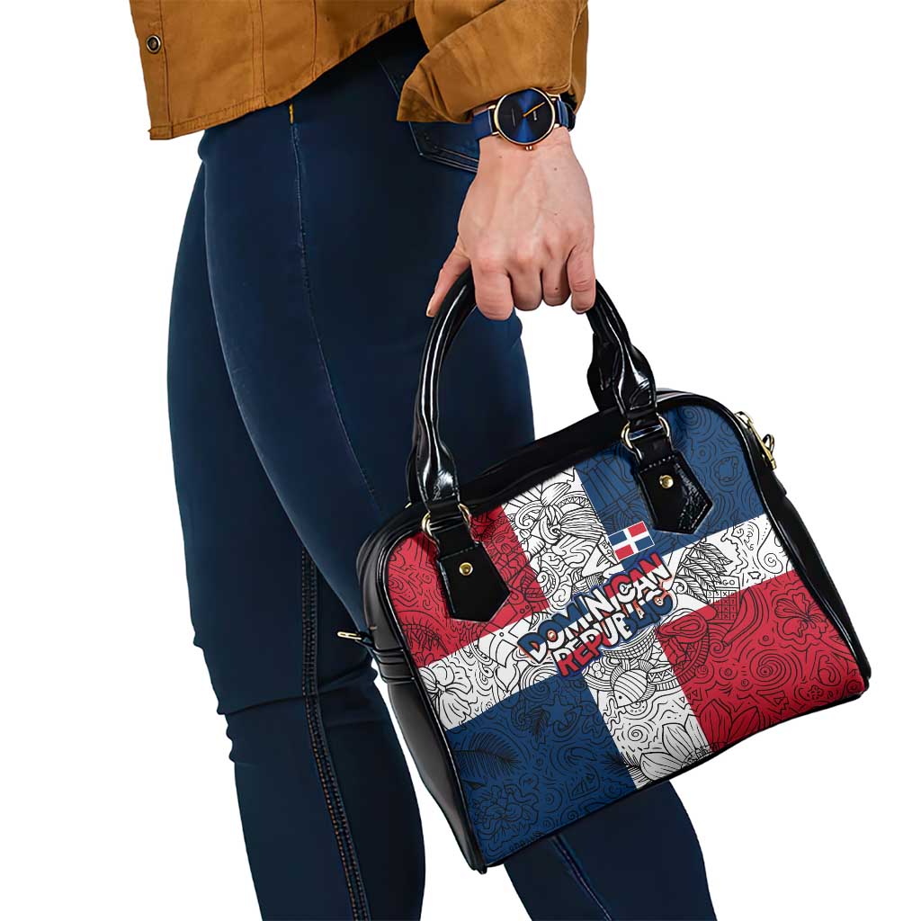 Dominican Republic Flag Shoulder Handbag Red White and Blue Pattern with National Emblem and Tribal Design TS04