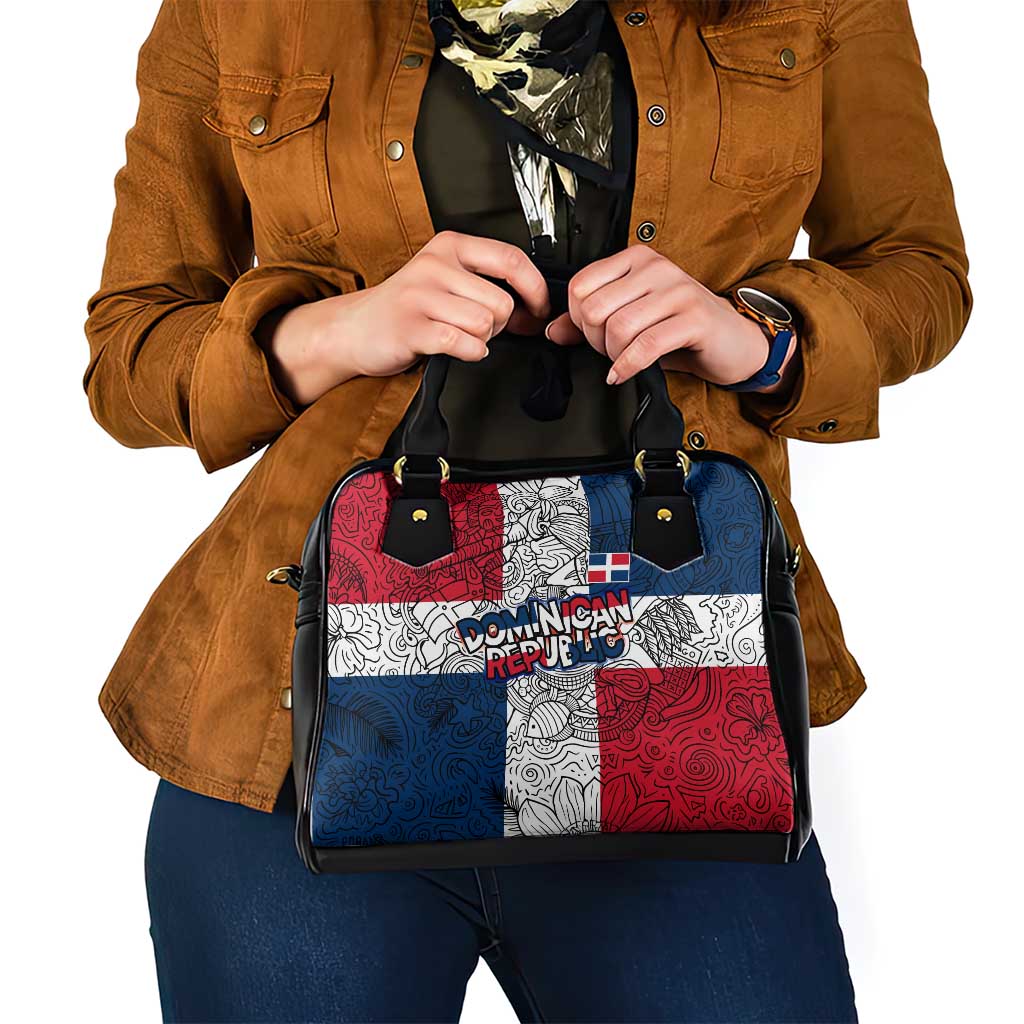 Dominican Republic Flag Shoulder Handbag Red White and Blue Pattern with National Emblem and Tribal Design TS04