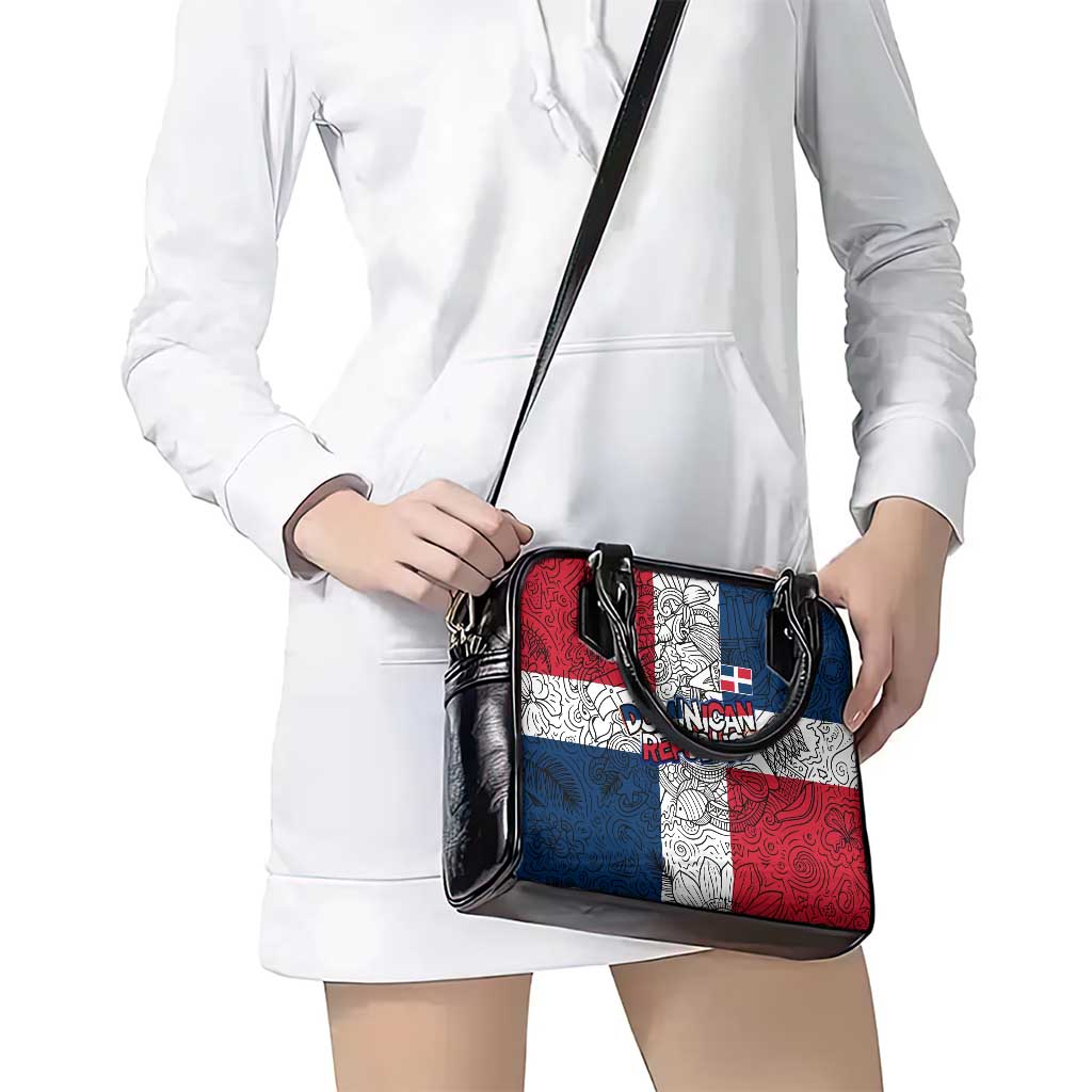 Dominican Republic Flag Shoulder Handbag Red White and Blue Pattern with National Emblem and Tribal Design TS04
